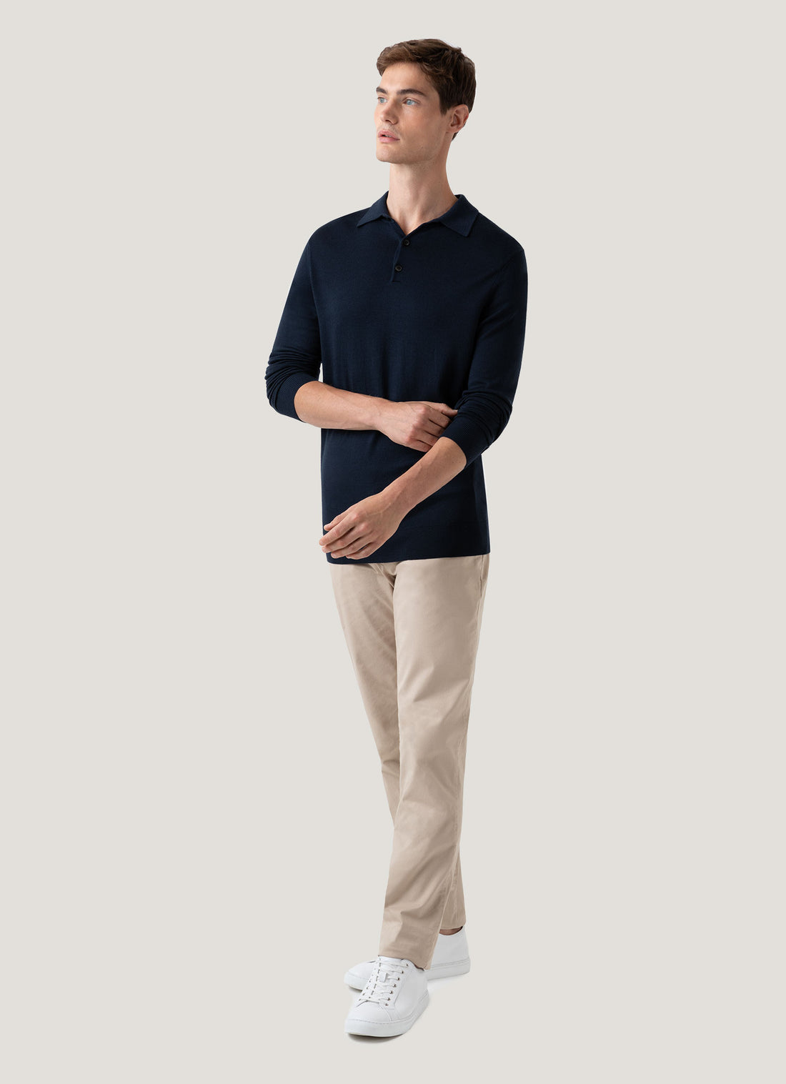 Men's Extra-Fine Merino Polo Shirt in Light Navy