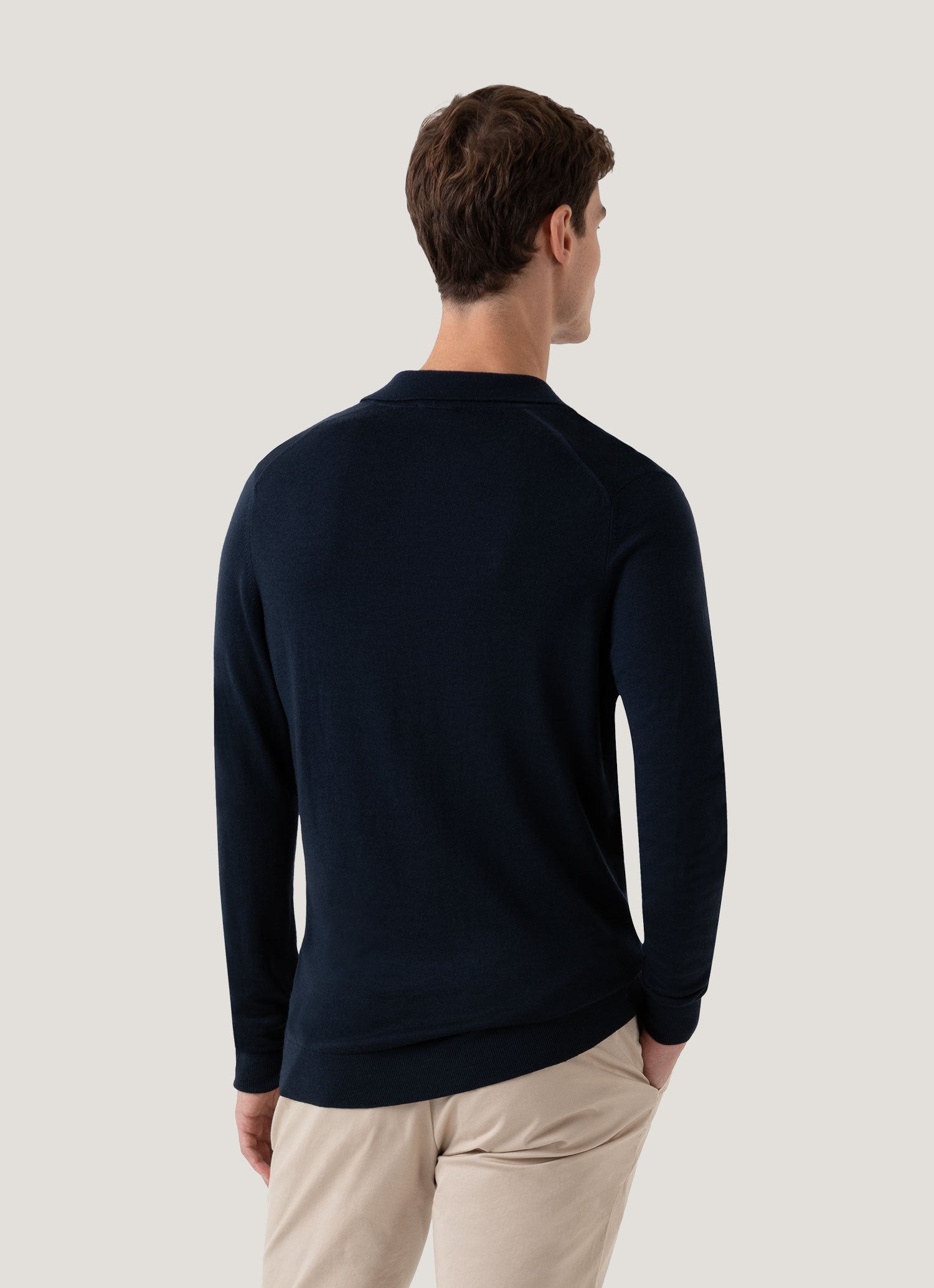 Men's Extra-Fine Merino Polo Shirt in Light Navy