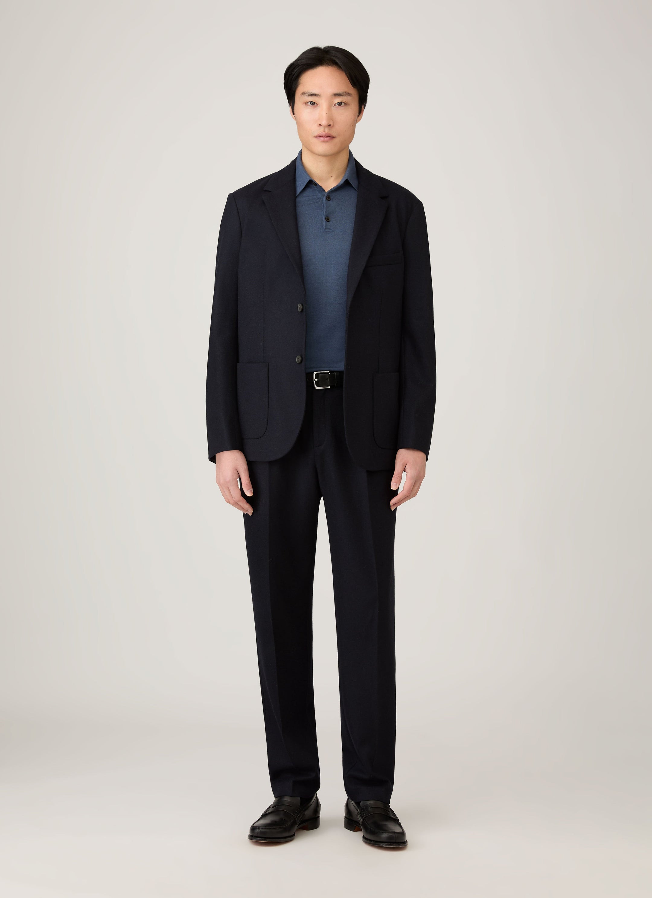 Men's Extra-Fine Merino Polo Shirt in Slate Blue