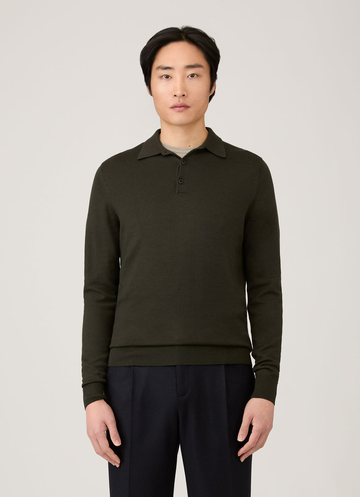 Men's Extra-Fine Merino Polo Shirt in Dark Green