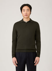 Men's Extra-Fine Merino Polo Shirt in Dark Green