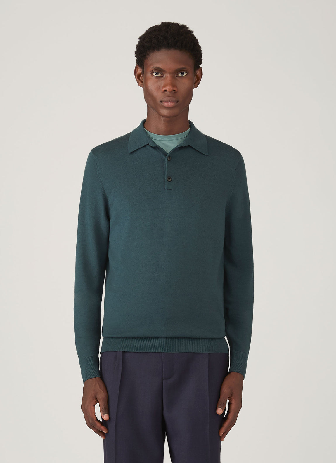 Men's Extra-Fine Merino Polo Shirt in Dark Petrol