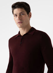 Men's Extra-Fine Merino Polo Shirt in Maroon