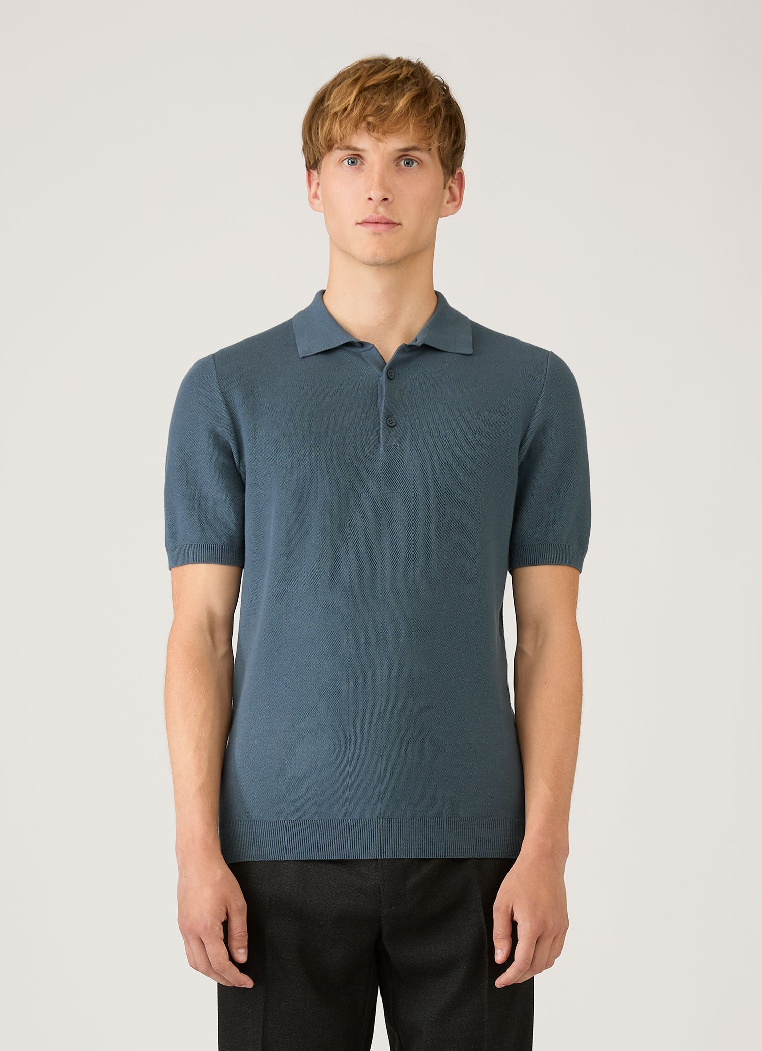 Men's Knit Polo Shirt in Slate Blue
