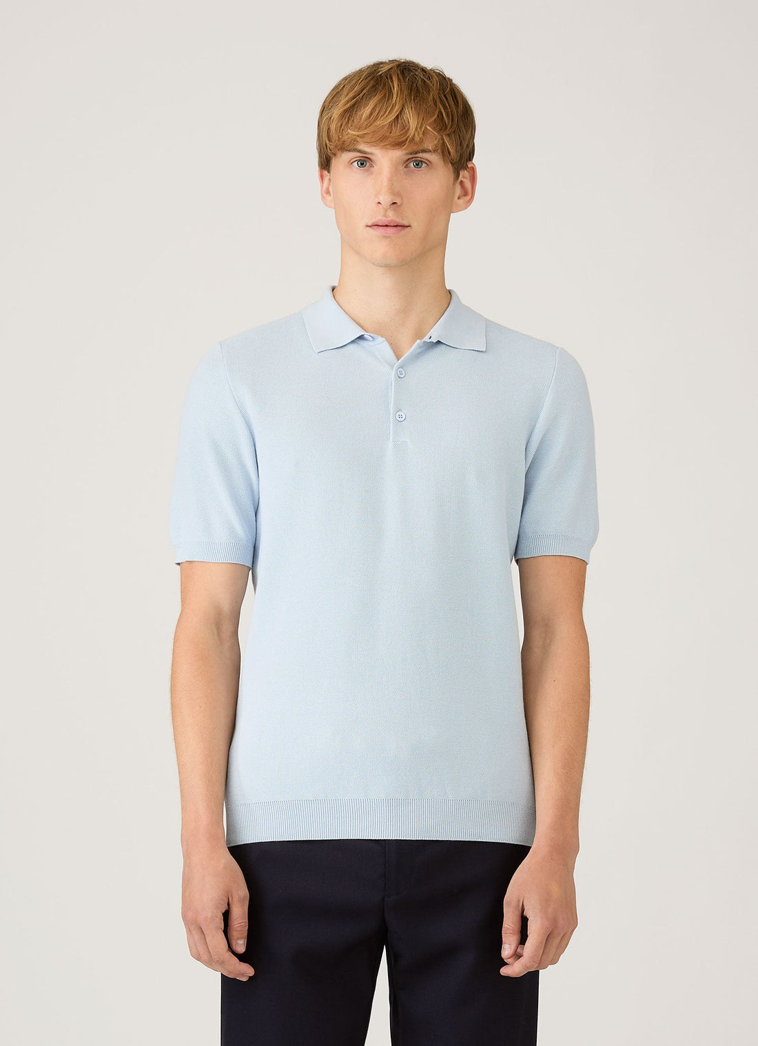Men's Cotton Knit Polo Shirt in Pastel Blue