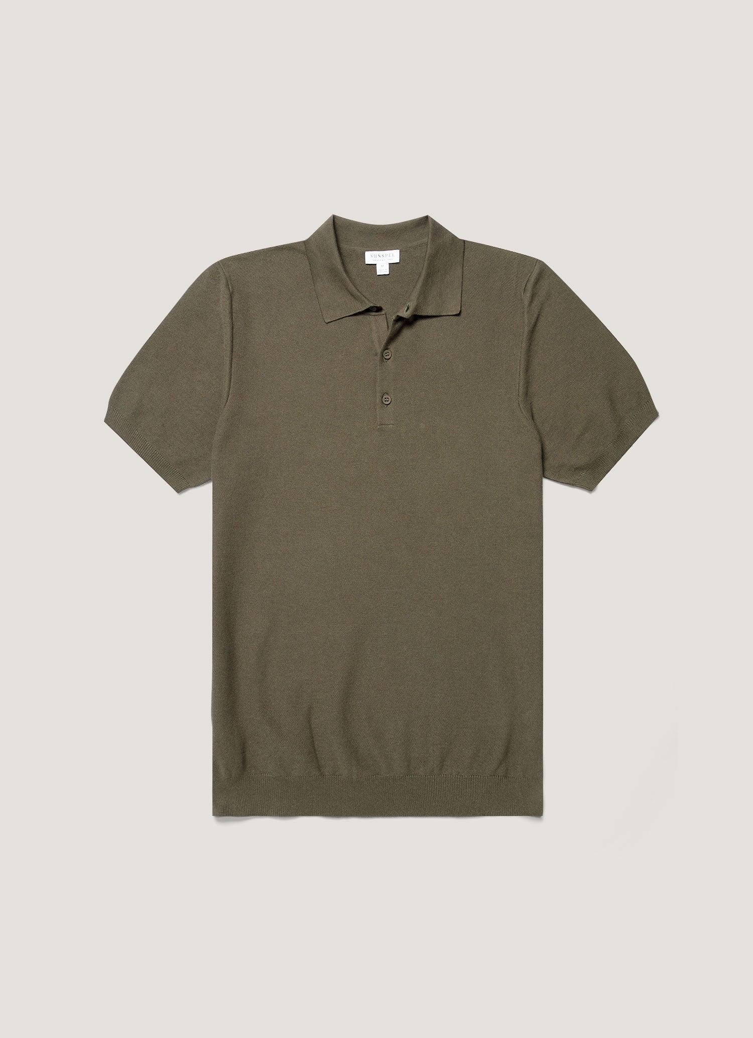 Men's Cotton Knit Polo Shirt in Khaki | Sunspel