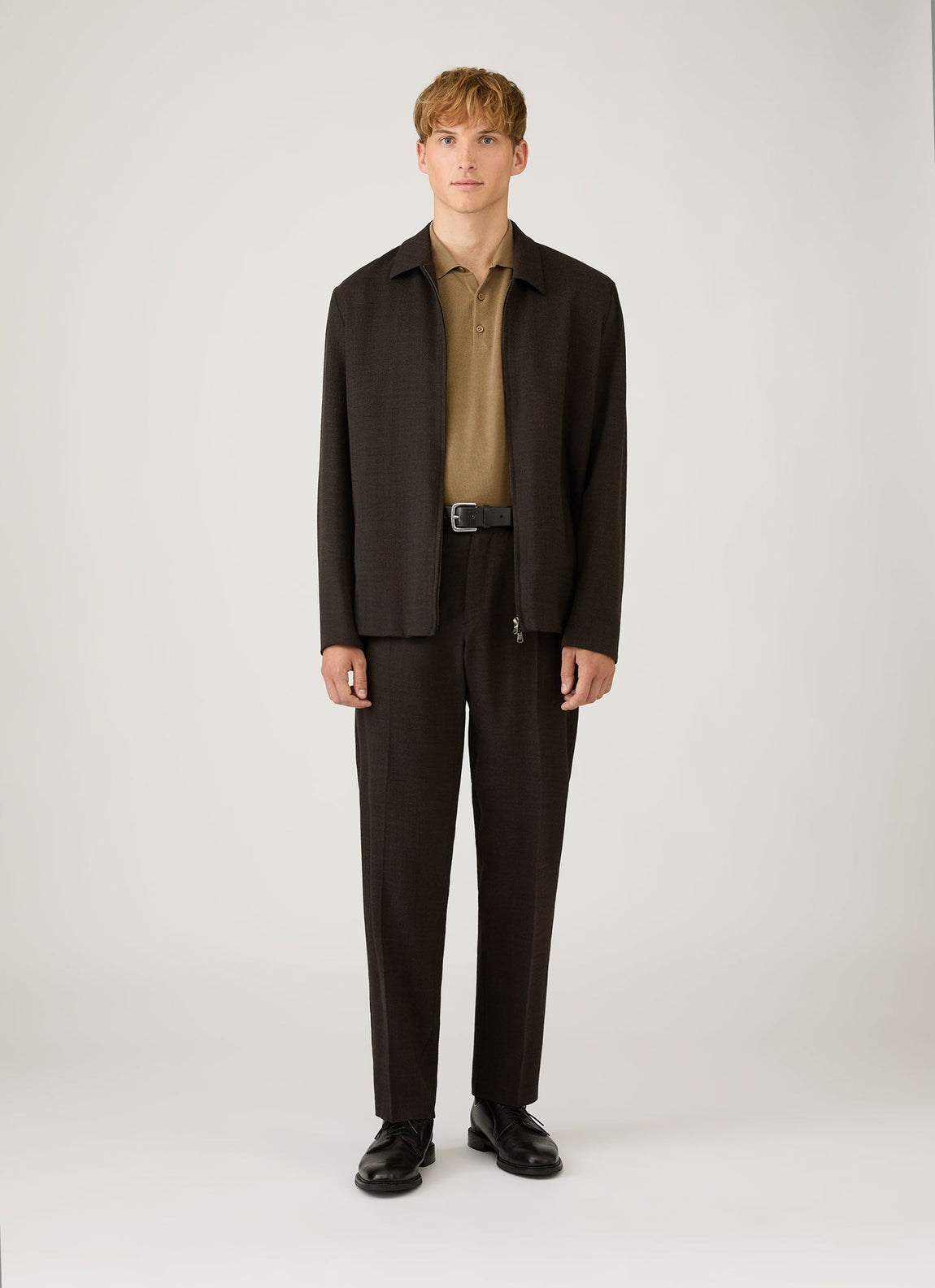 Men's Knit Polo Shirt in Dark Stone