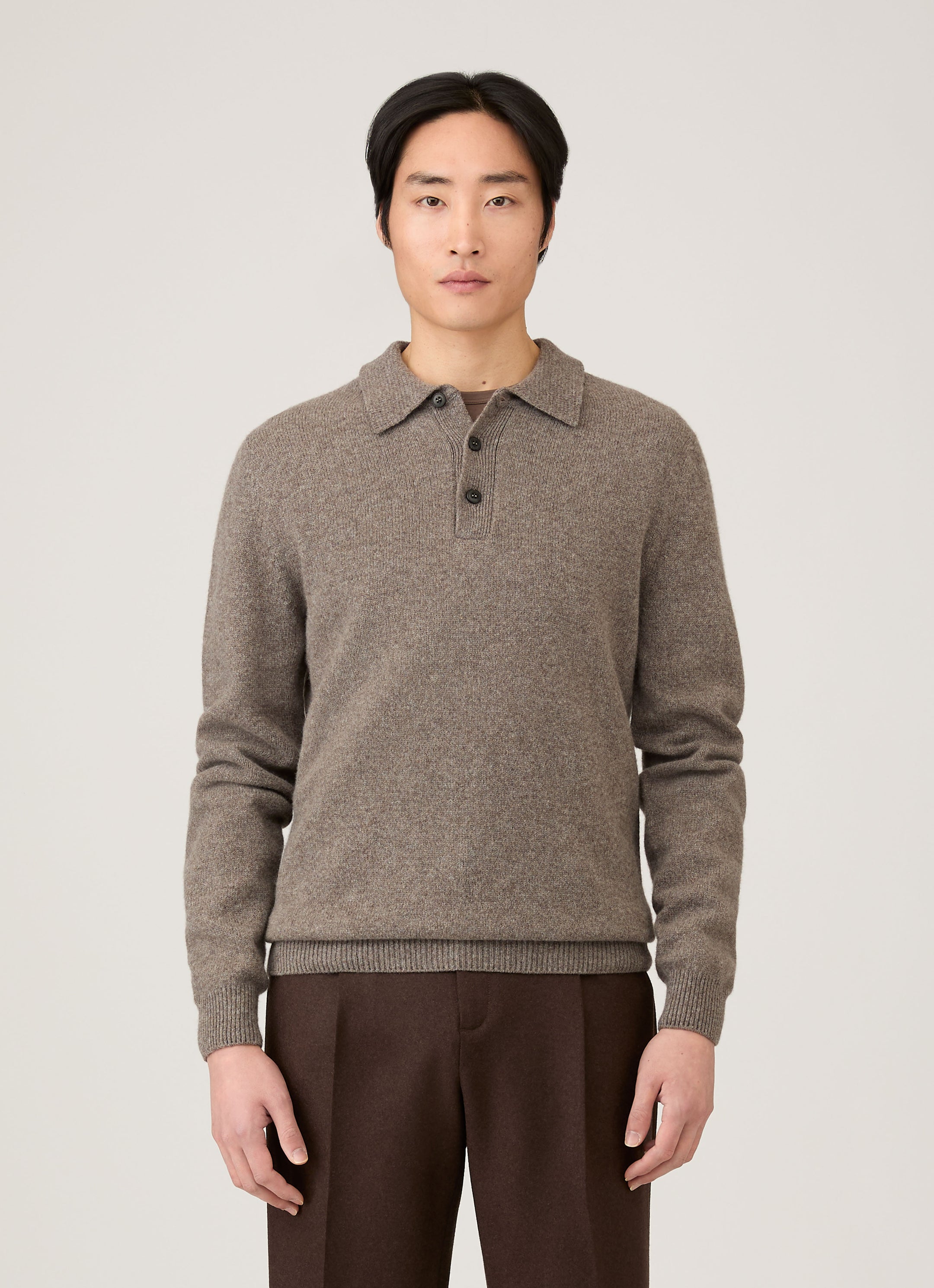 Men's Lambswool Polo Shirt in Bark