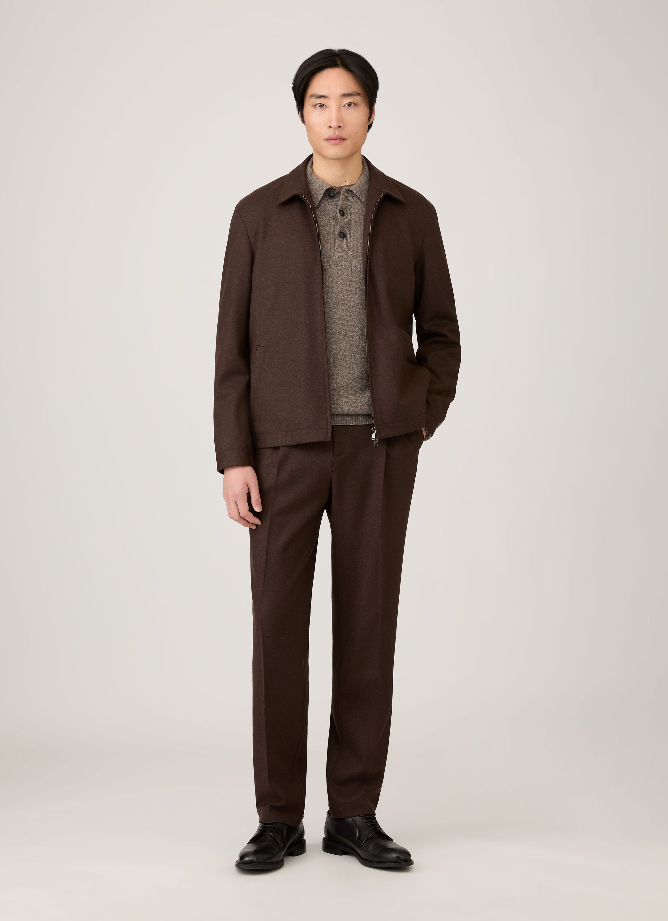 Men's Lambswool Polo Shirt in Bark