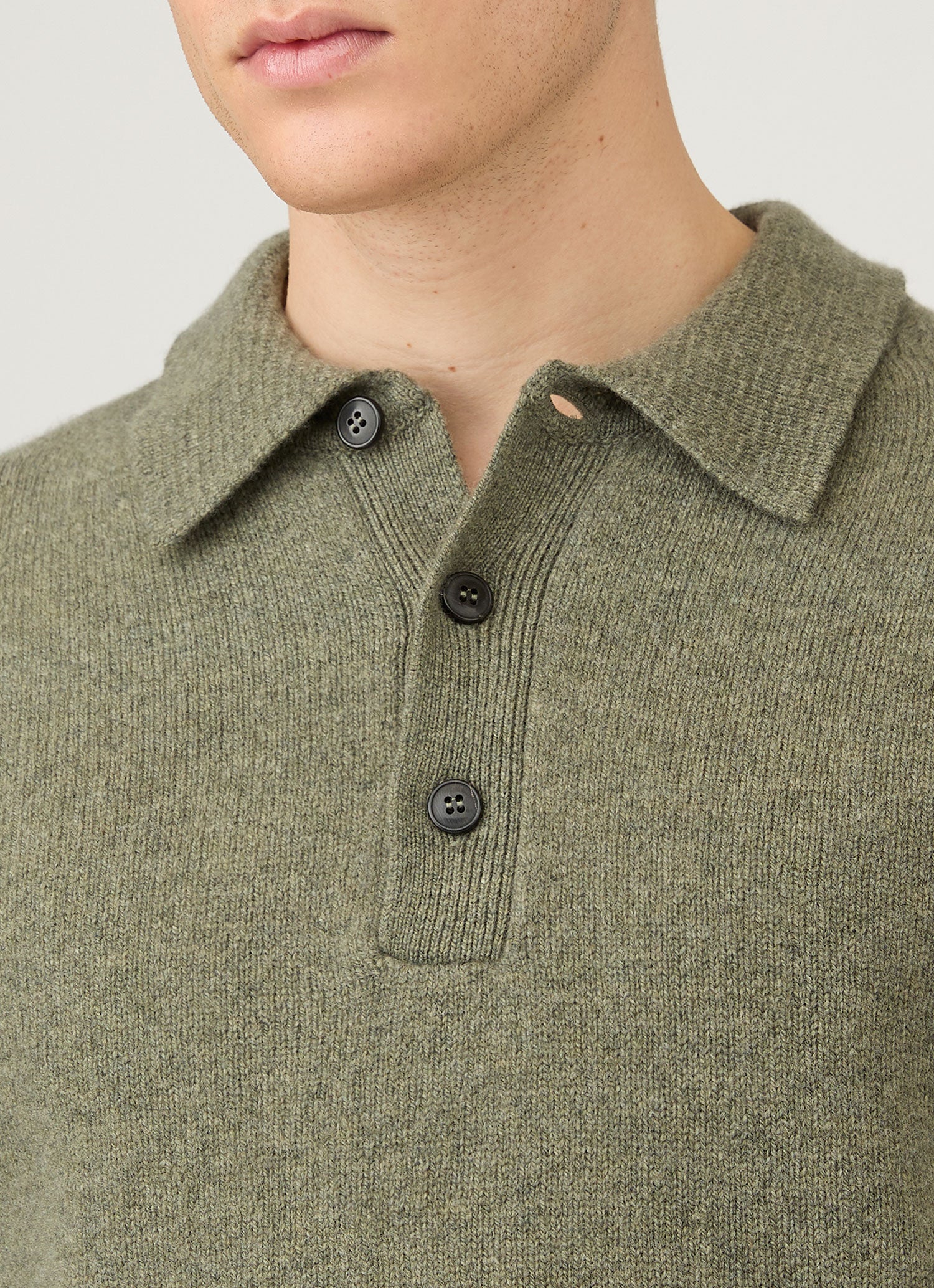 Men's Lambswool Polo Shirt in Sea Moss