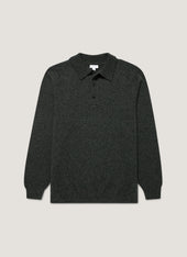 Men's Lambswool Polo Shirt in Dark Green Twist