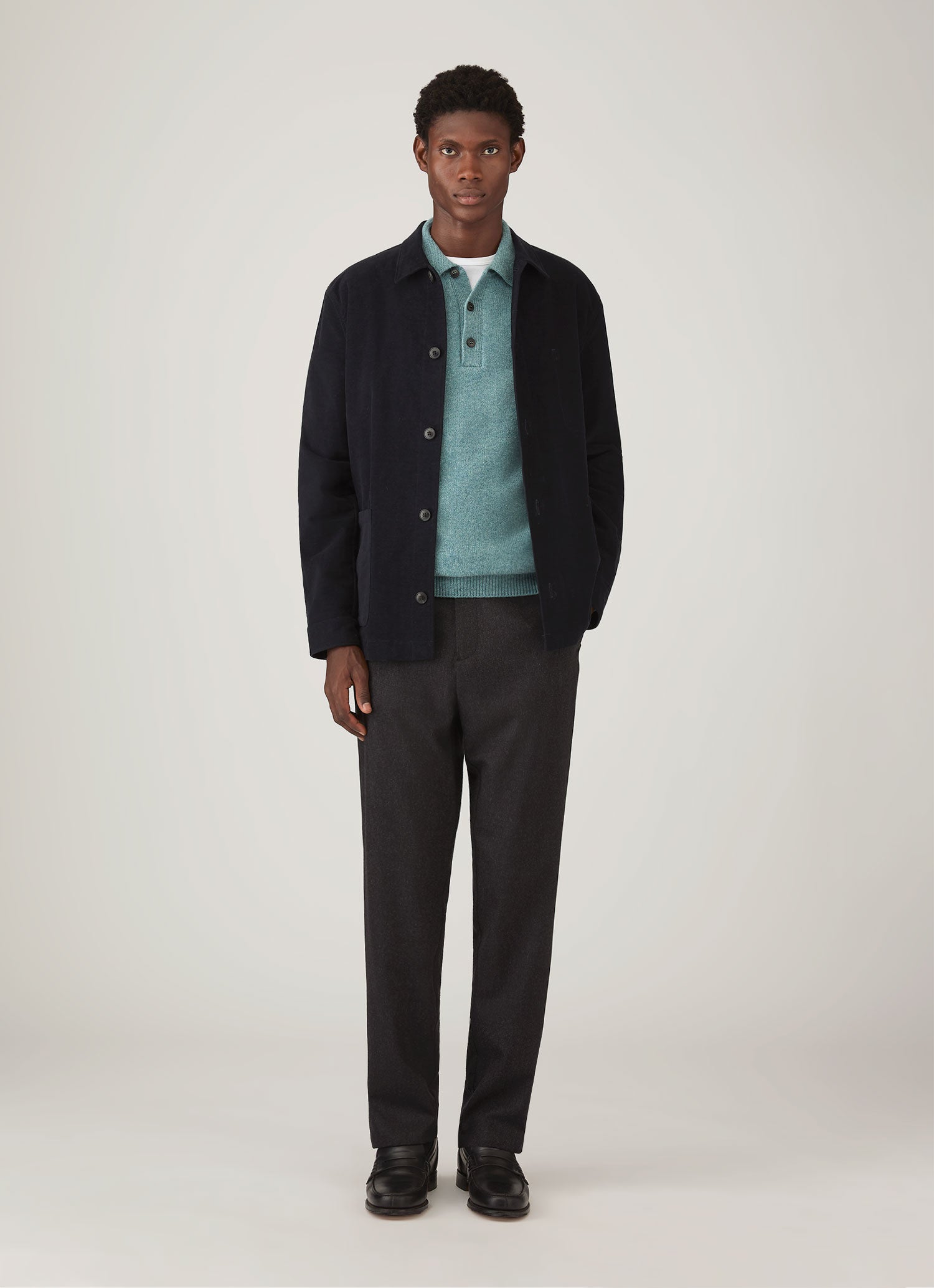 Men's Lambswool Polo Shirt in Steel Green