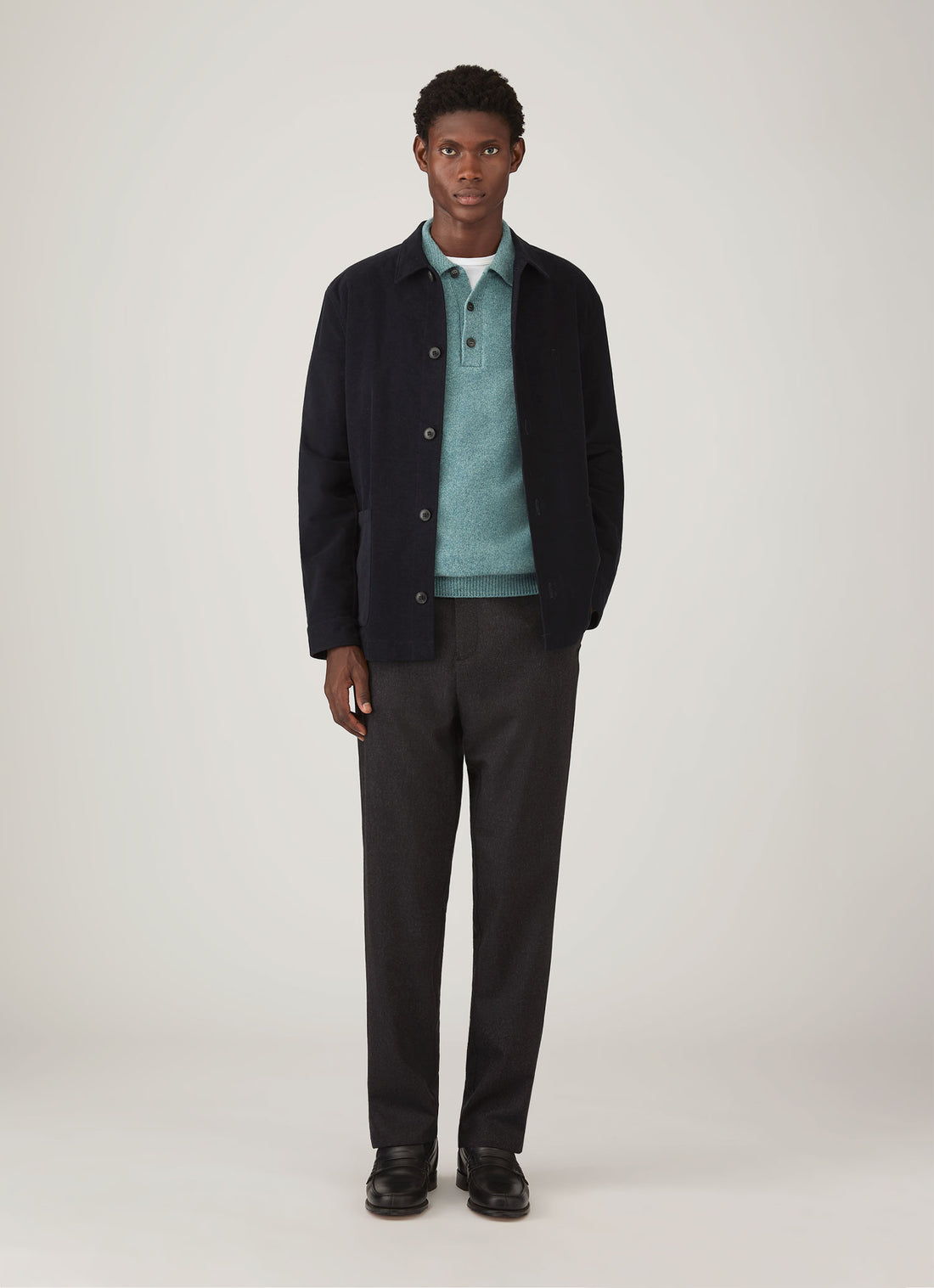 Men's Lambswool Polo Shirt in Steel Green