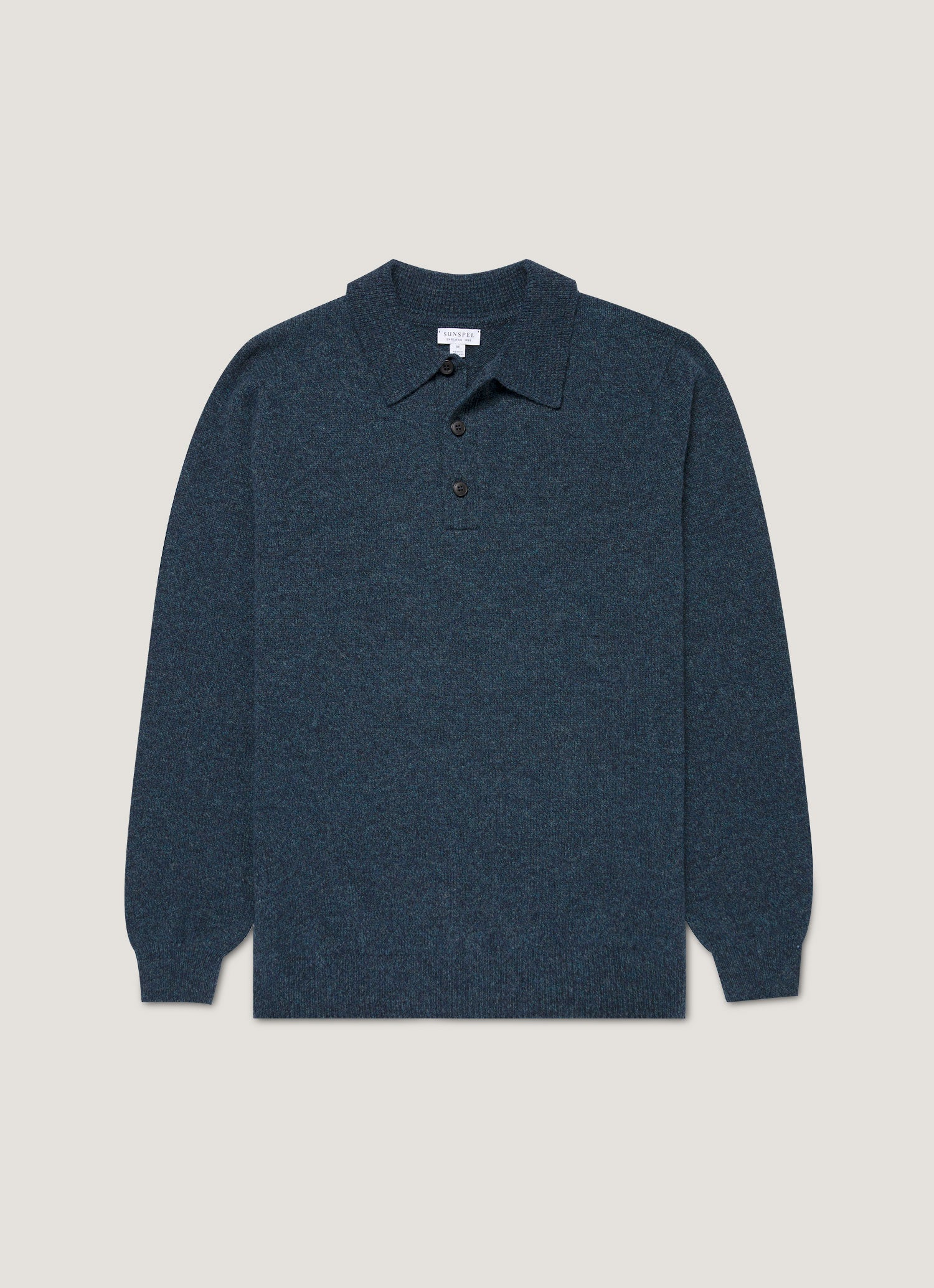 Men's Lambswool Knitted Polo Shirt in Dark Petrol Twist