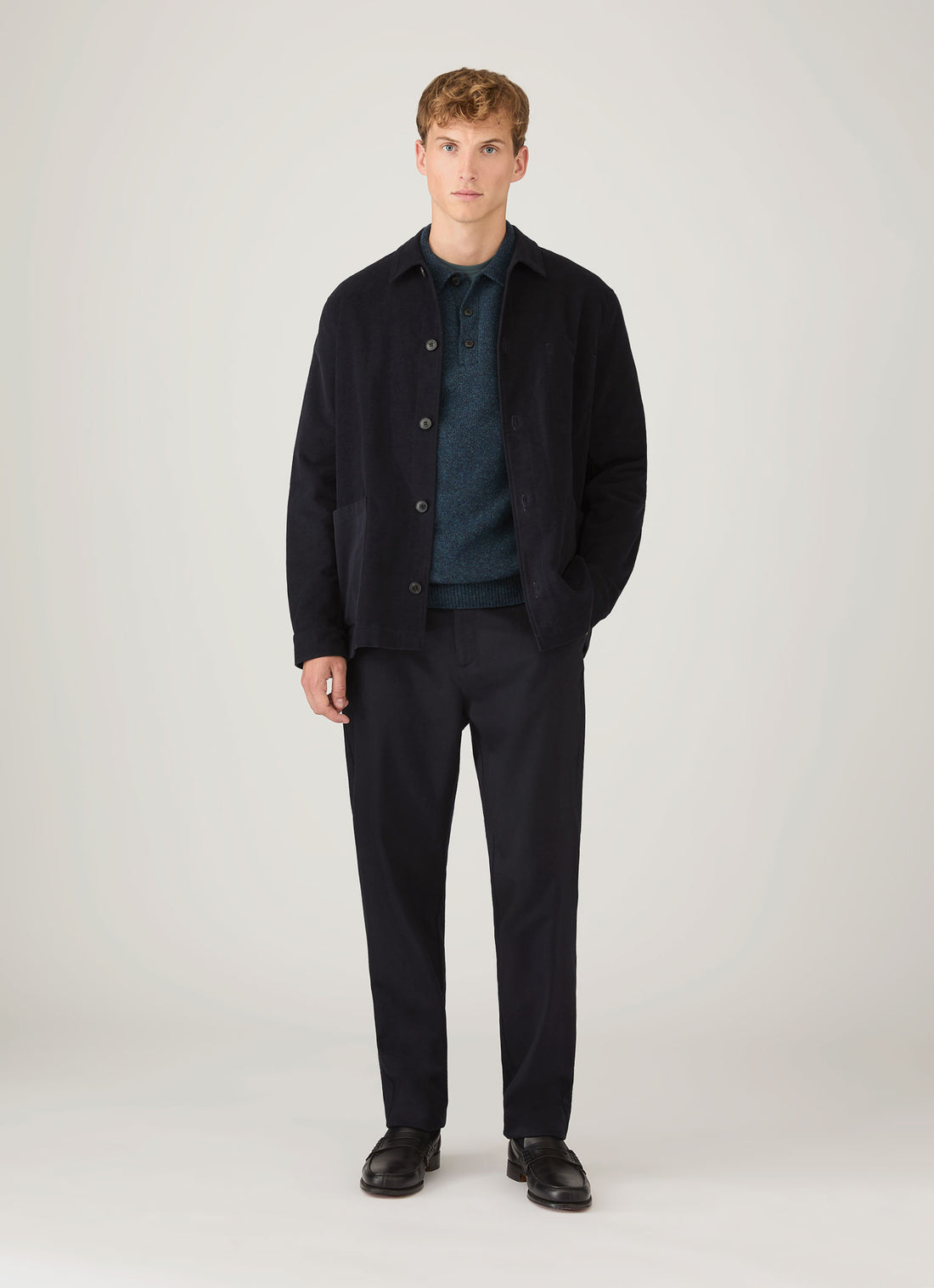 Men's Lambswool Polo Shirt in Dark Petrol Twist