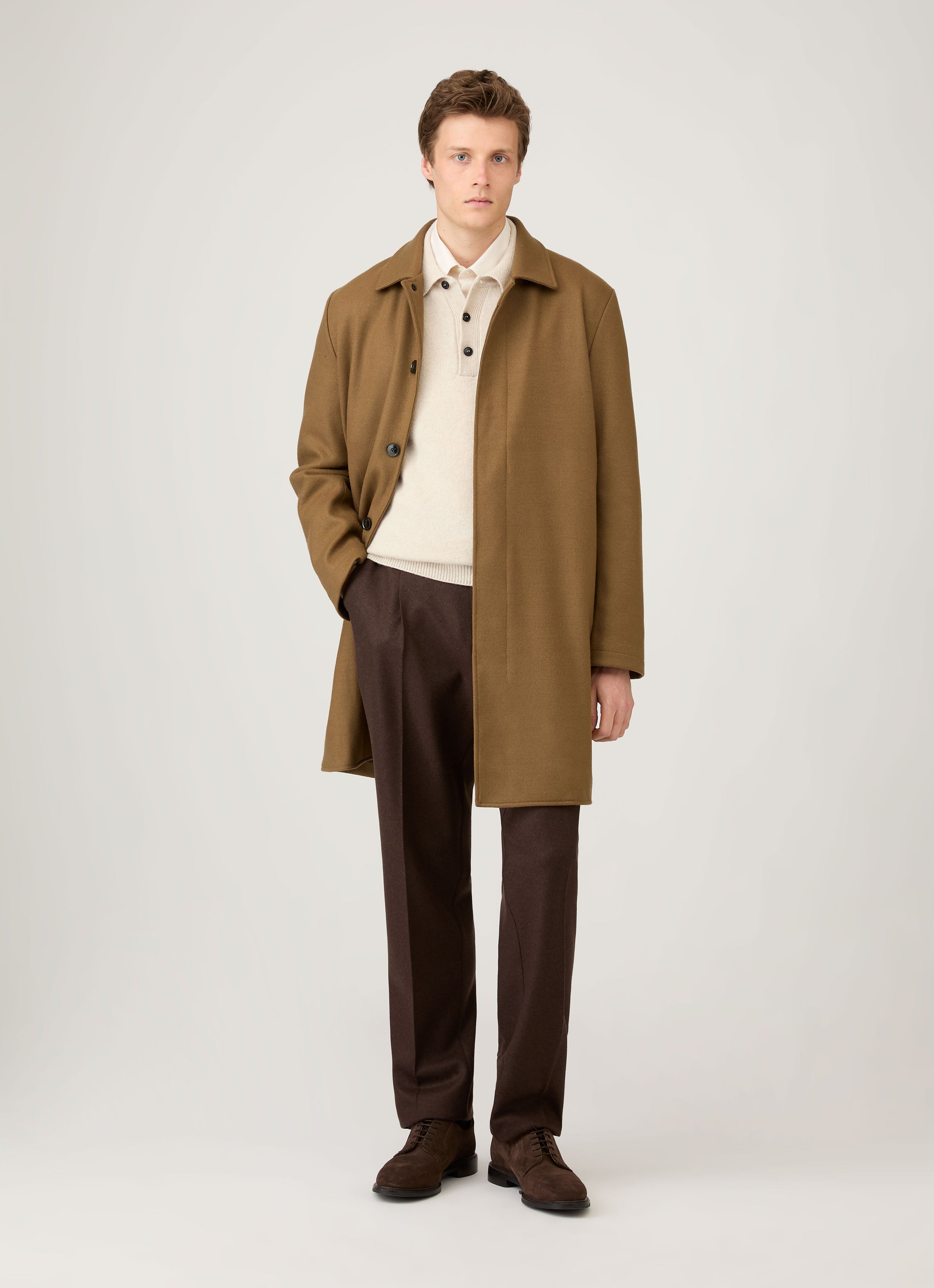 Men's Lambswool Polo Shirt in Oatmeal Melange