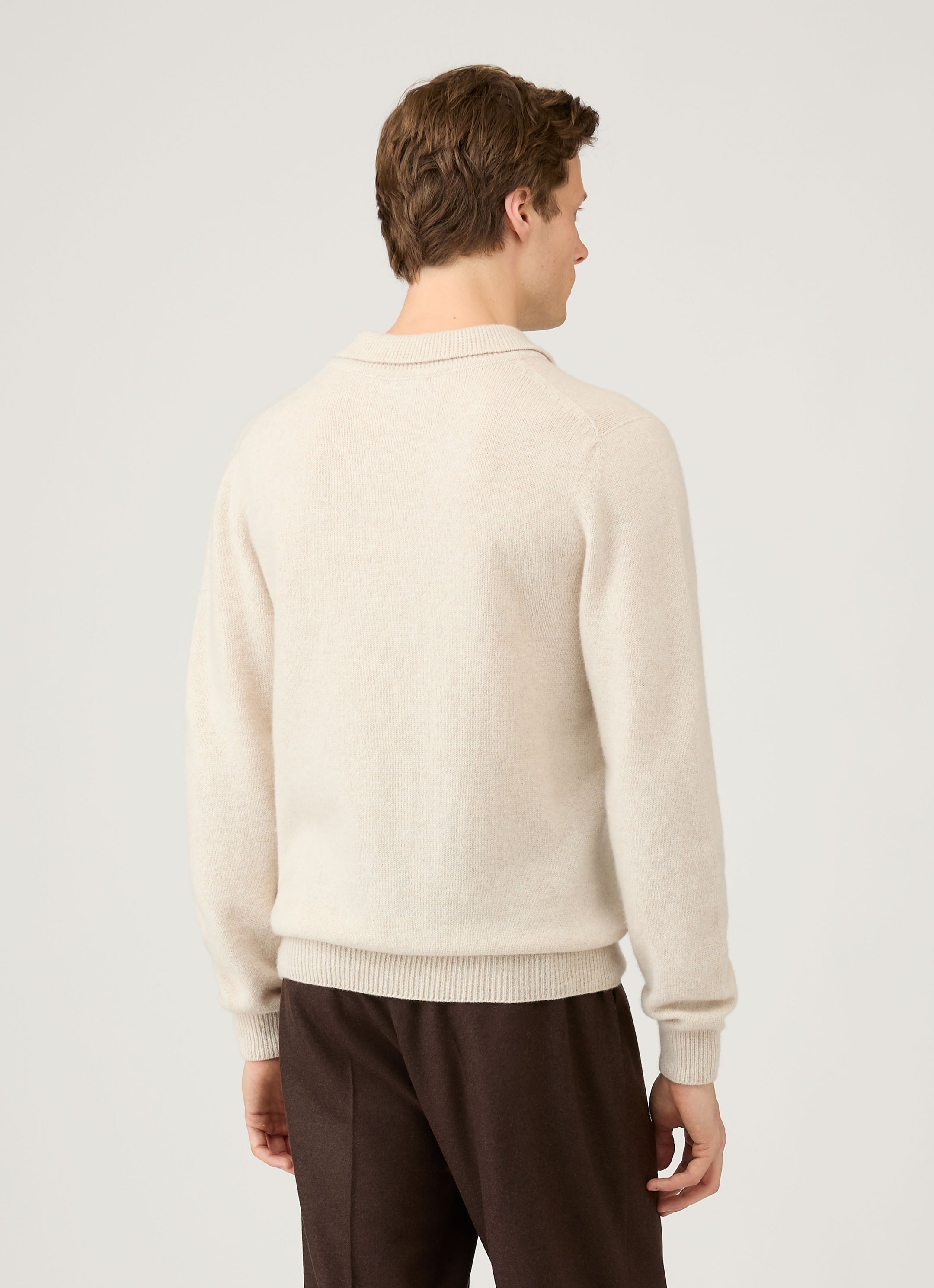 Men's Lambswool Polo Shirt in Oatmeal Melange