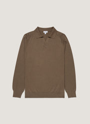 Men's Sea Island Cashmere Polo Shirt in Bark