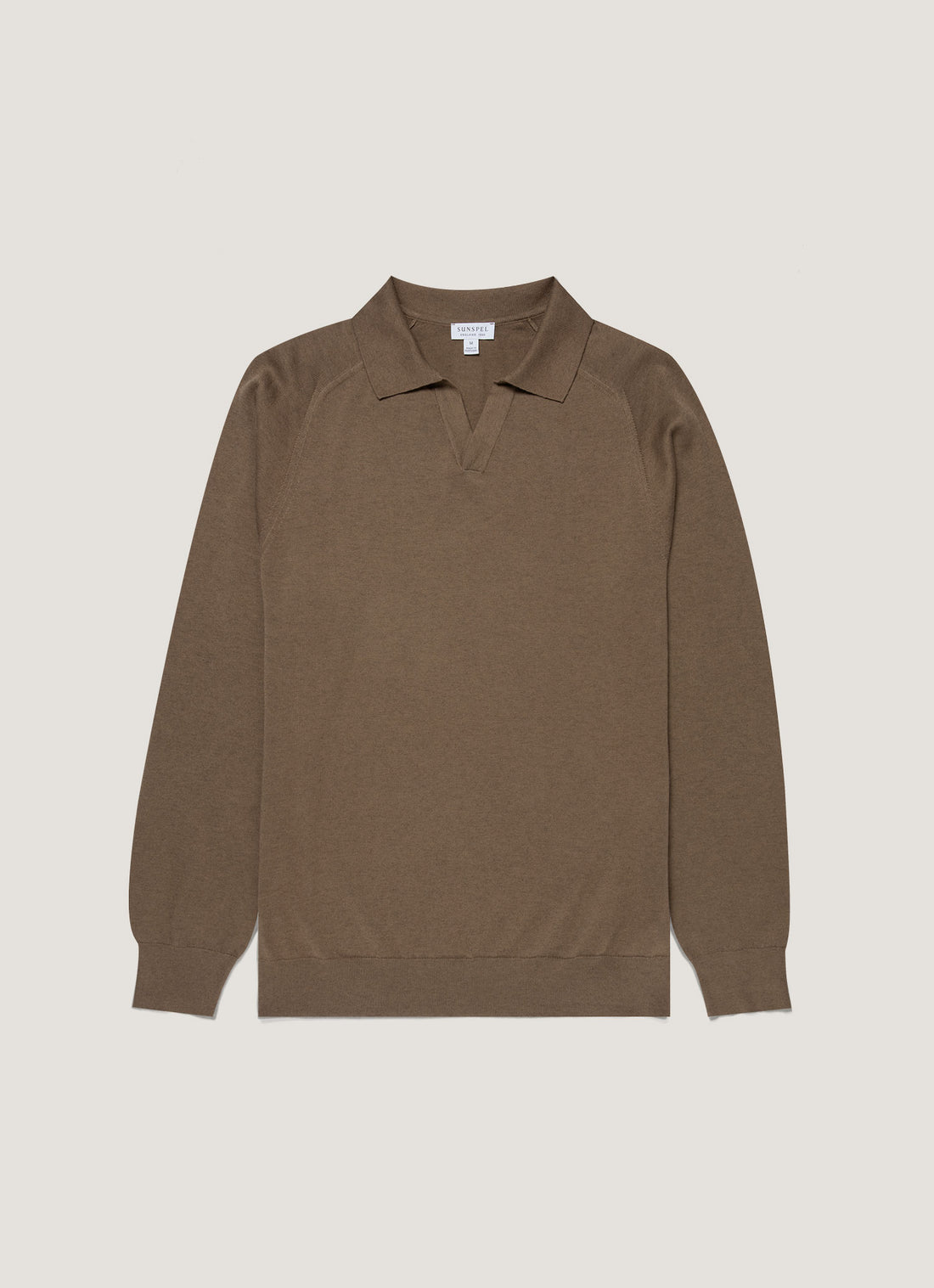 Men's Sea Island Cashmere Knitted Polo in Bark