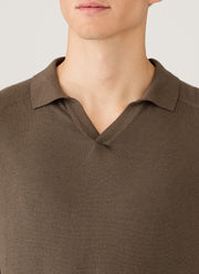 Men's Sea Island Cashmere Polo Shirt in Bark