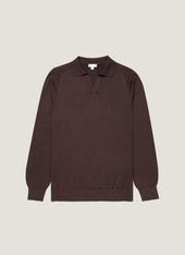 Men's Sea Island Cashmere Knitted Polo in Dark Chocolate