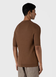 Men's Fine Rib Silk Cotton Polo Shirt in Dark Sand