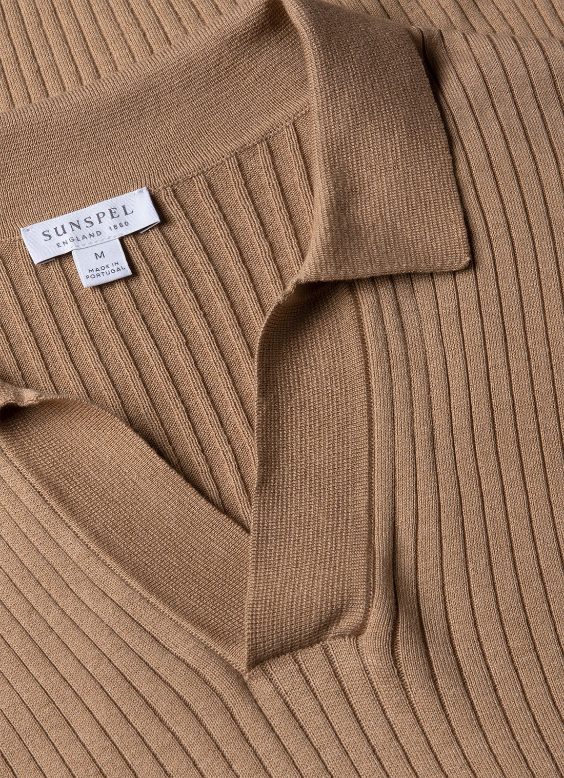 Men's Fine Rib Silk Cotton Polo Shirt in Dune