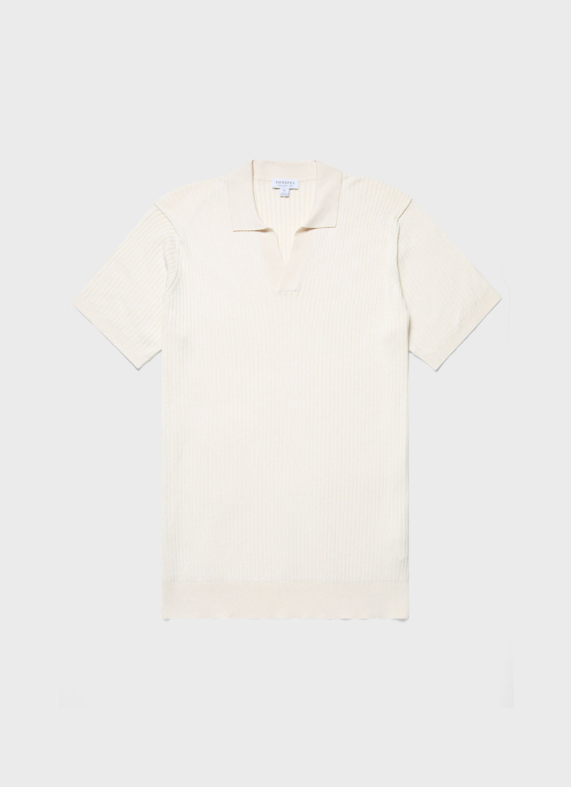 Men's Fine Rib Silk Cotton Polo Shirt in Ecru