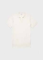 Men's Fine Rib Silk Cotton Polo Shirt in Ecru
