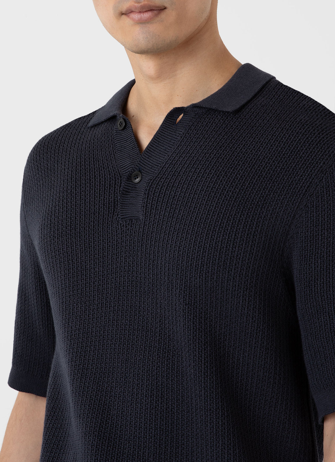 Men's Textured Knit Polo Shirt in Navy