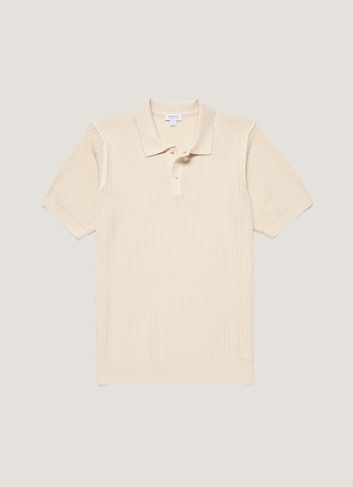 Men's Linear Mesh Knit Polo Shirt in Ecru