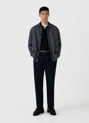 Men's Long Sleeve Textured Cotton Polo Shirt in Navy