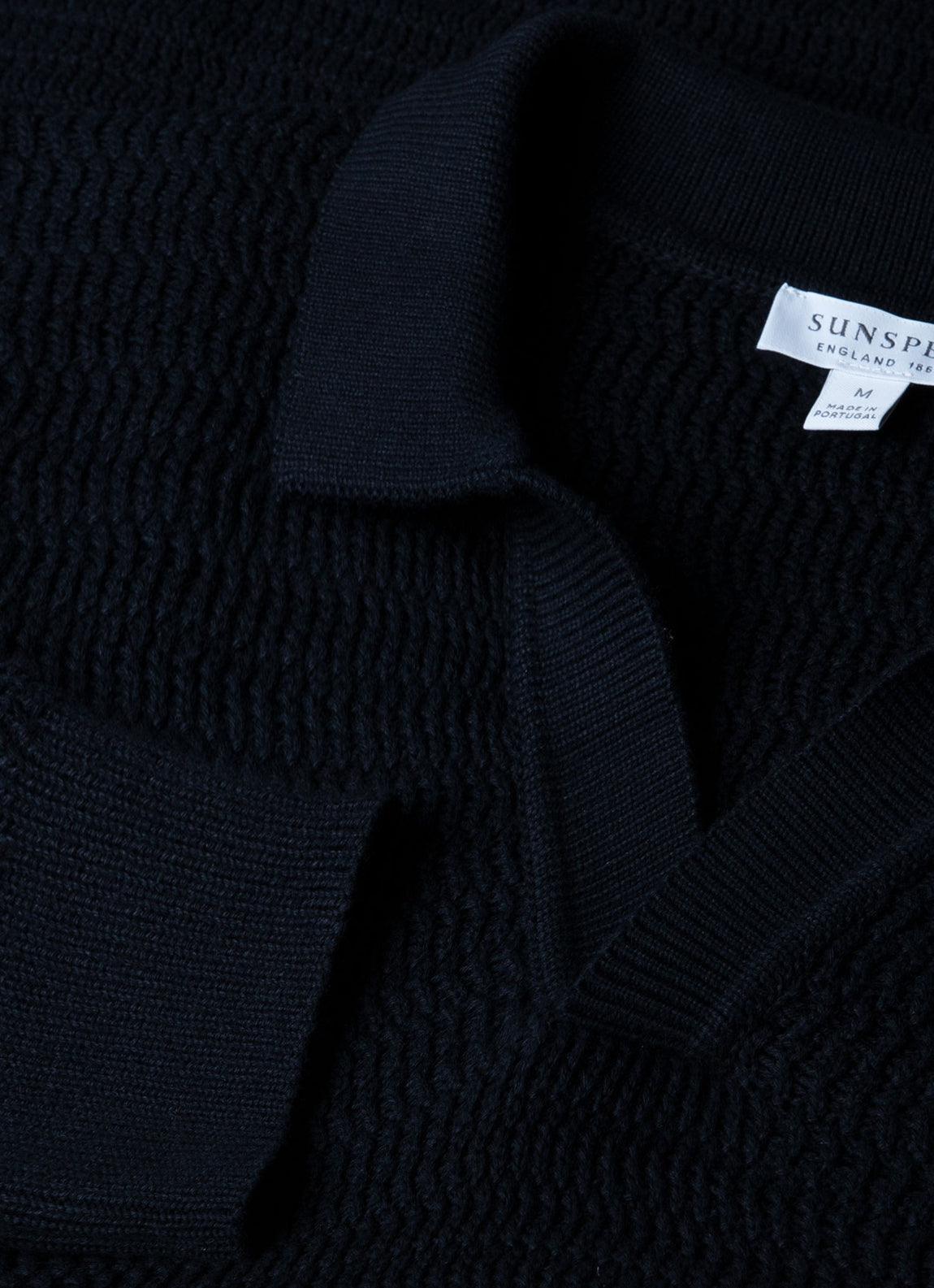 Men's Long Sleeve Textured Cotton Polo Shirt in Navy