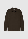 Men's Long Sleeve Textured Cotton Polo Shirt in Khaki