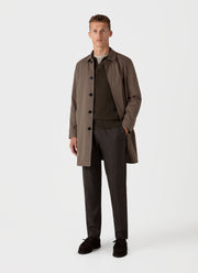 Men's Long Sleeve Textured Cotton Polo Shirt in Khaki