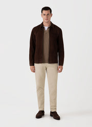 Men's Long Sleeve Textured Cotton Polo Shirt in Dark Stone