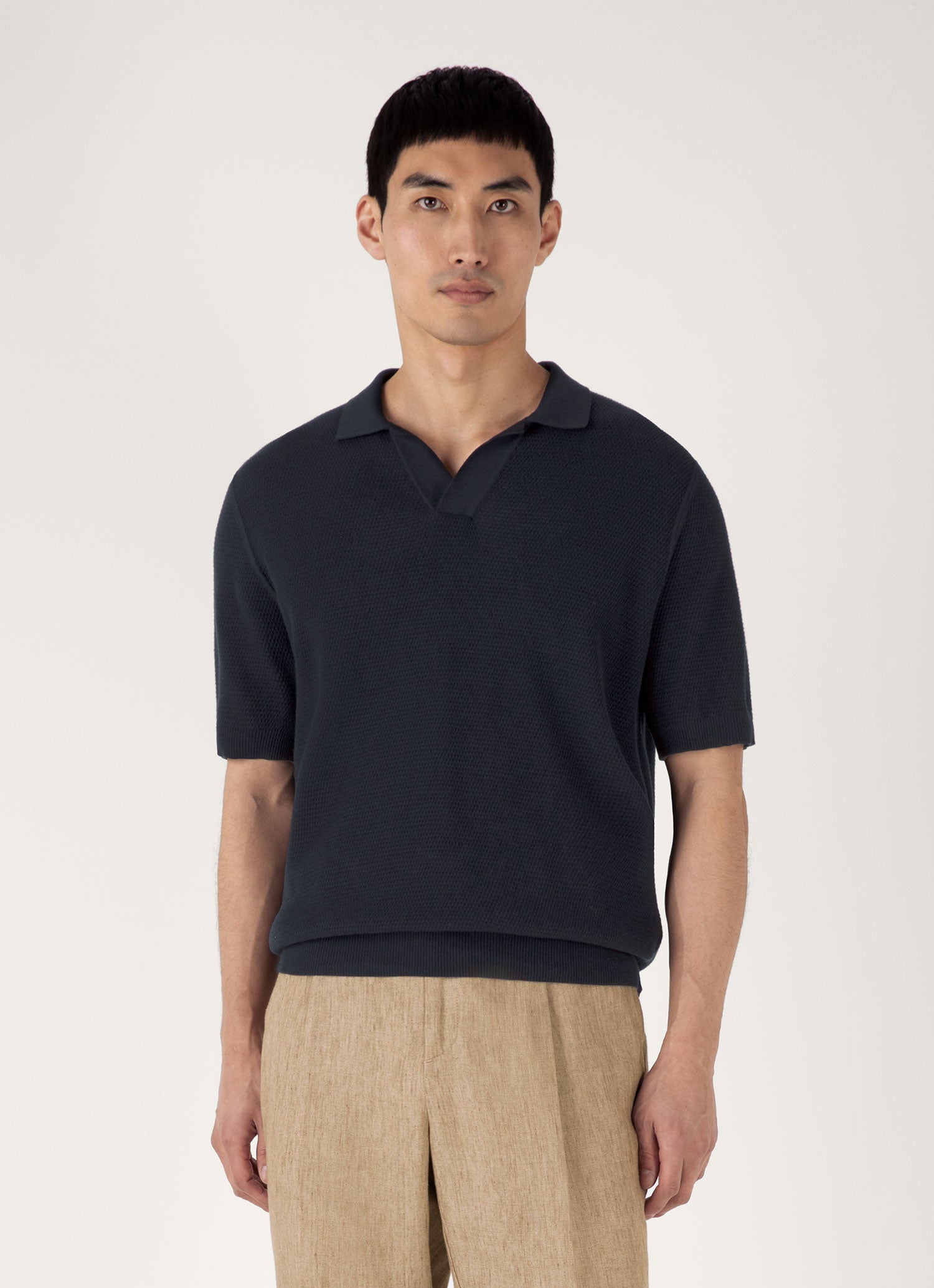 Men's Compact Mesh Knit Polo Shirt in Navy