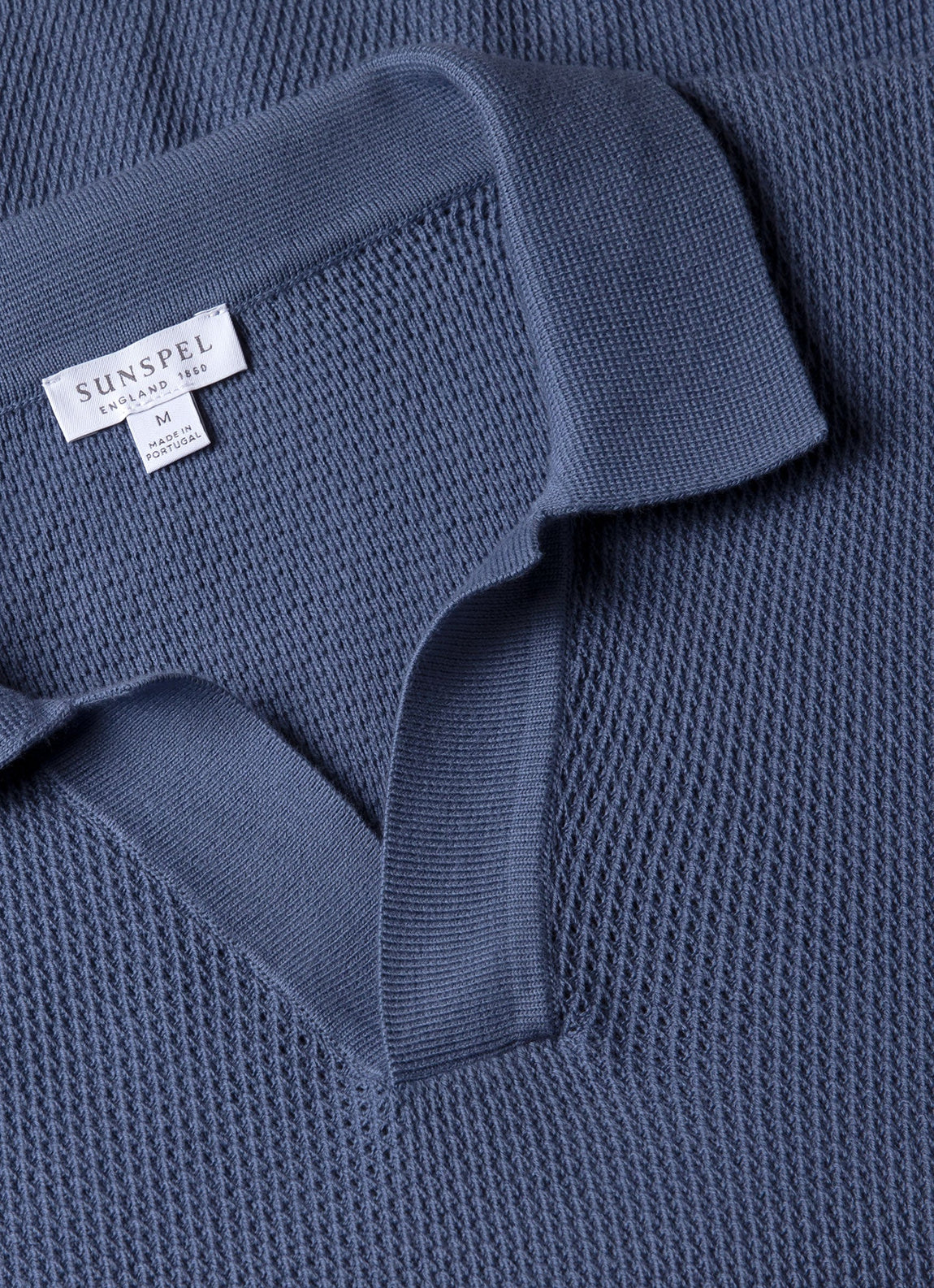 Men's Compact Mesh Knit Polo Shirt in Soft Denim