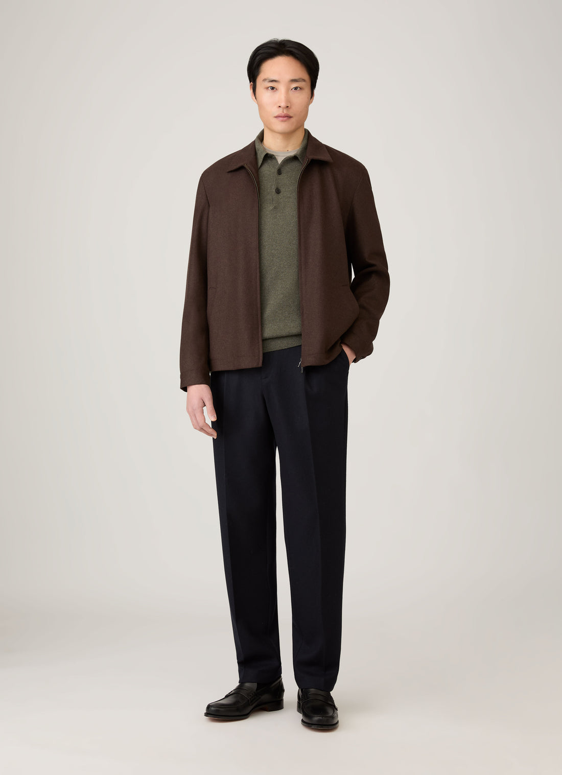 Men's Cashmere Polo Shirt in Khaki