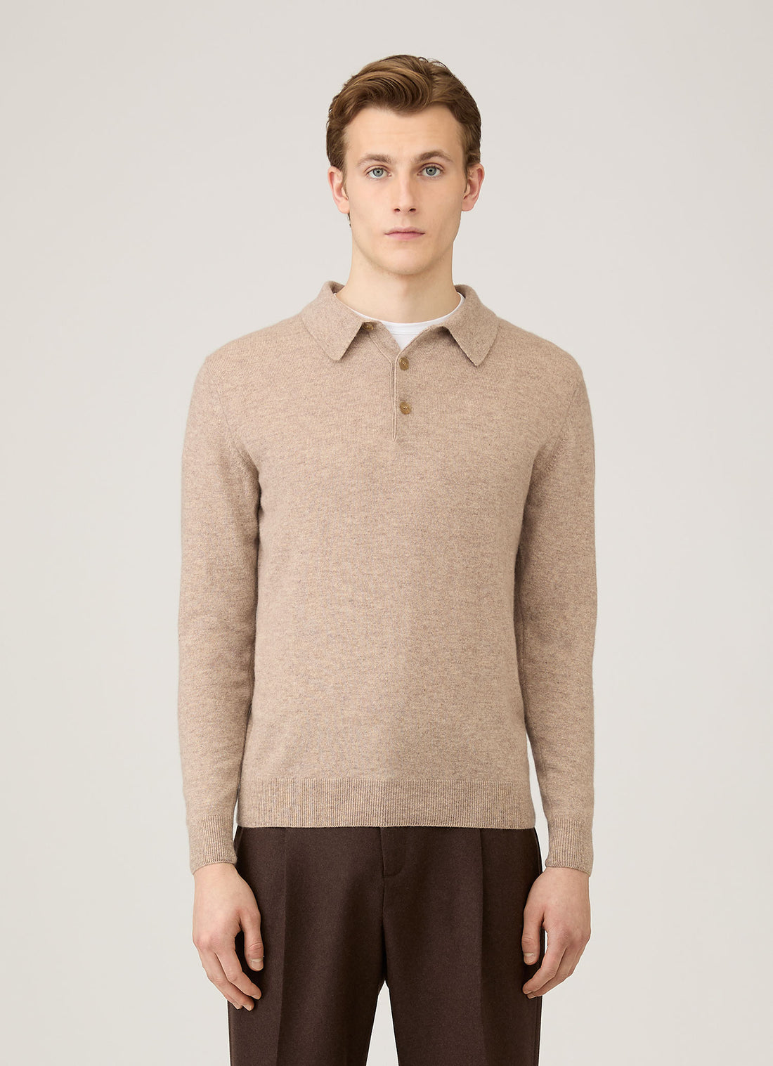 Men's Cashmere Polo Shirt in Oatmeal Melange