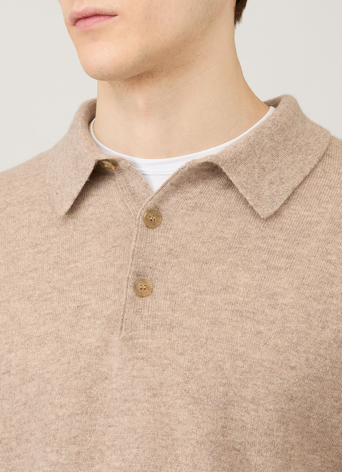 Men's Cashmere Polo Shirt in Oatmeal Melange