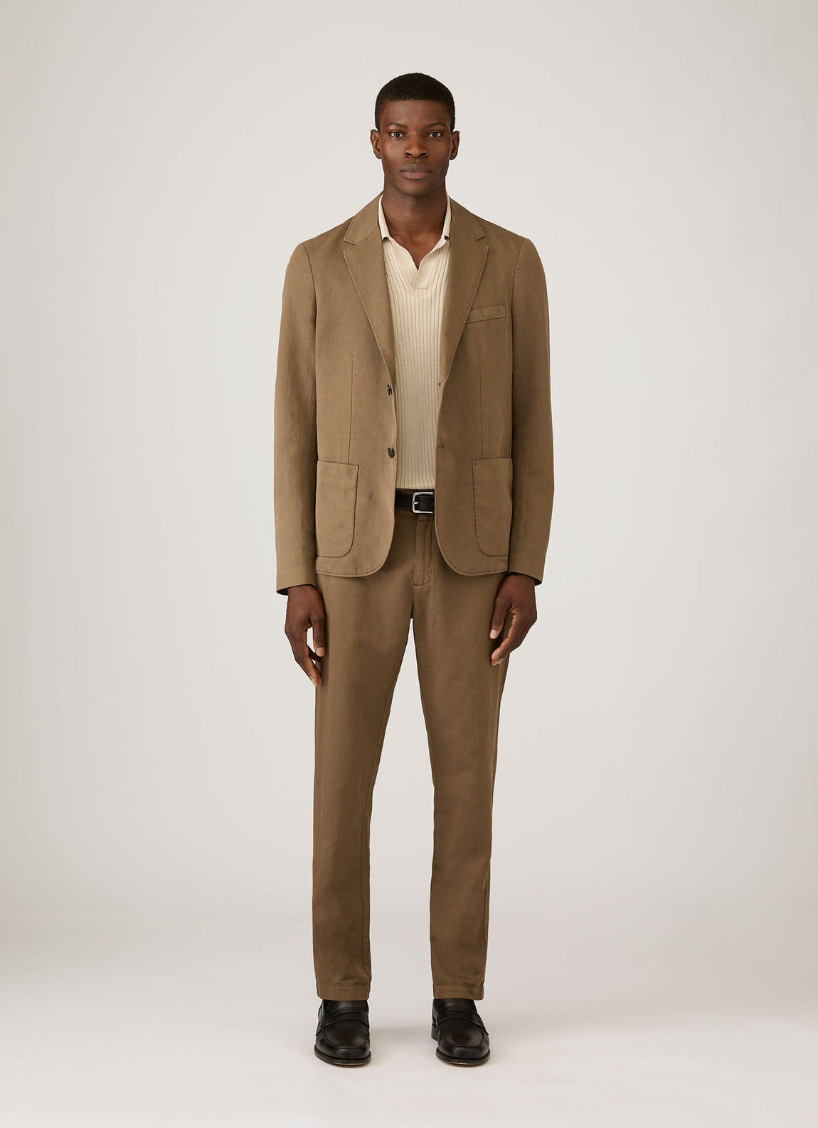 Men's Long Sleeve Fine Rib Silk Cotton Polo Shirt in Hazelwood