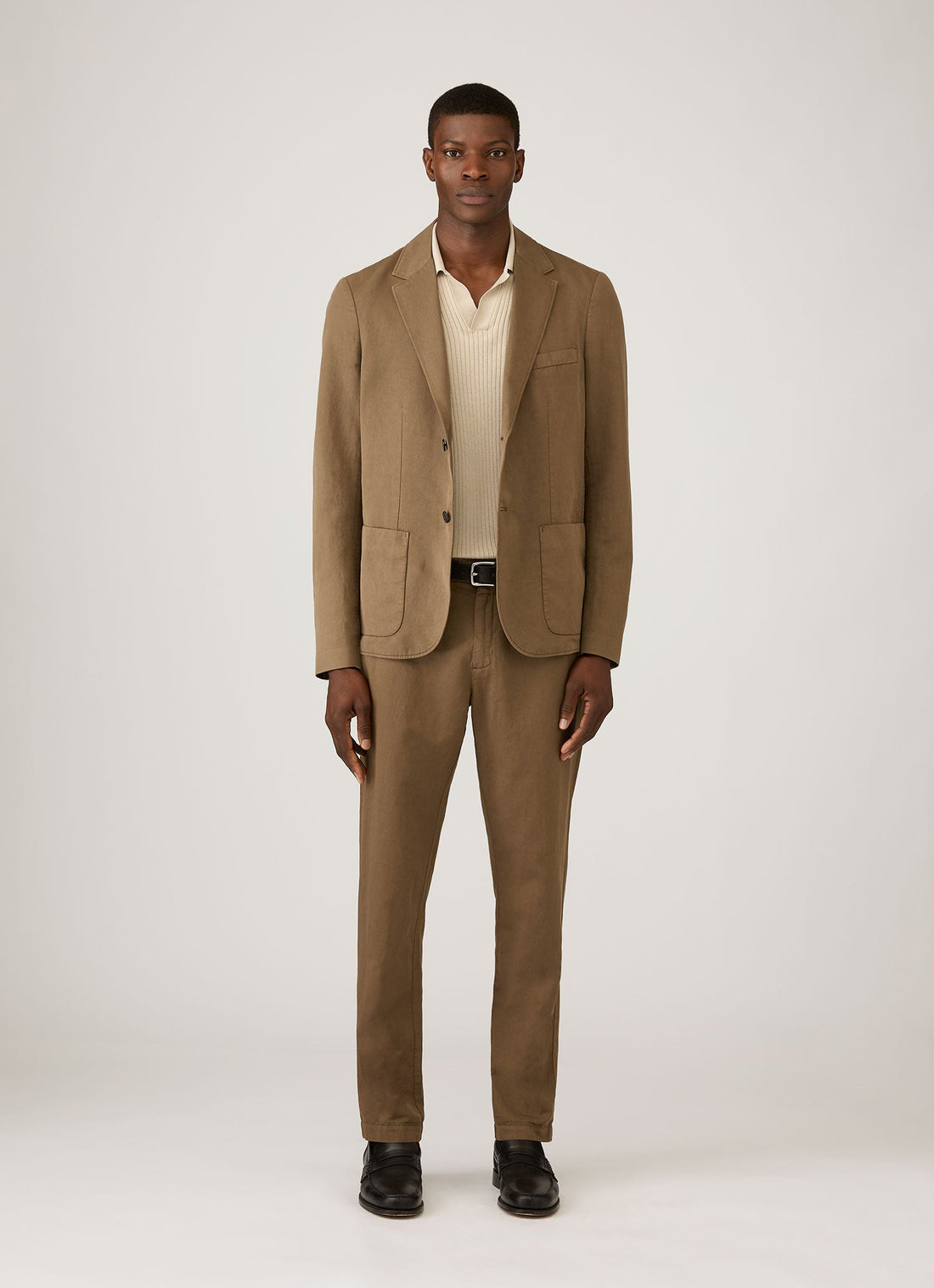 Men's Long Sleeve Fine Rib Silk Cotton Polo in Hazelwood