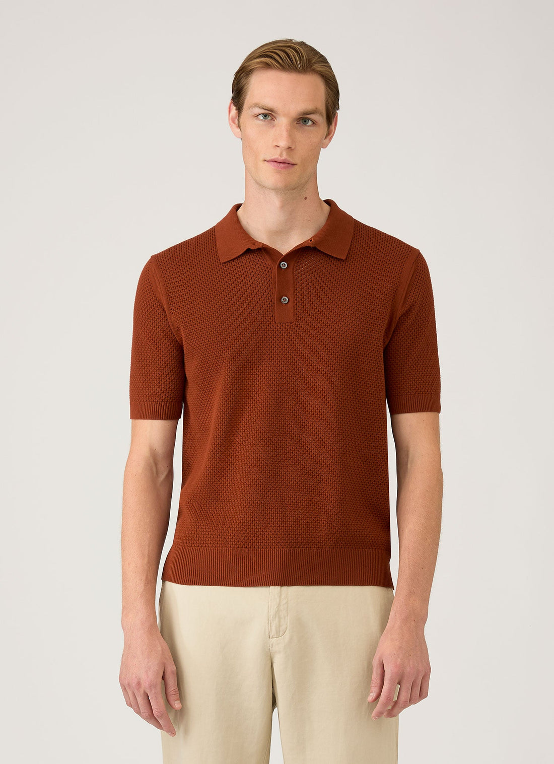 Men's Cotton Mesh Polo Shirt in Rust