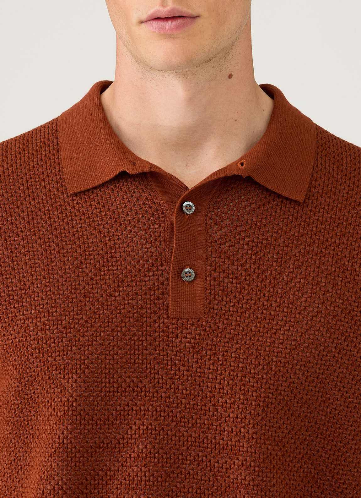 Men's Cotton Mesh Polo in Rust