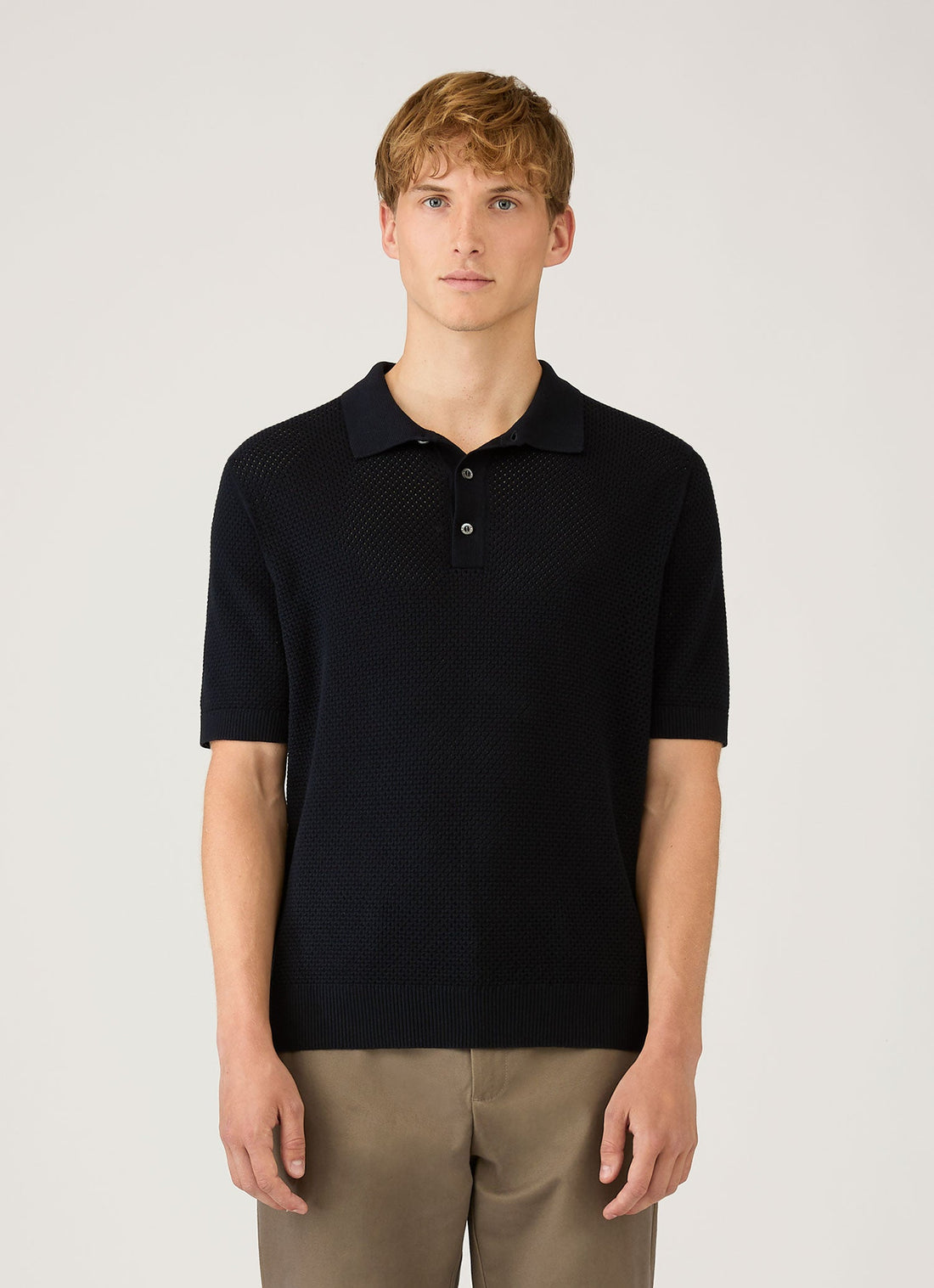 Men's Cotton Mesh Polo Shirt in Navy