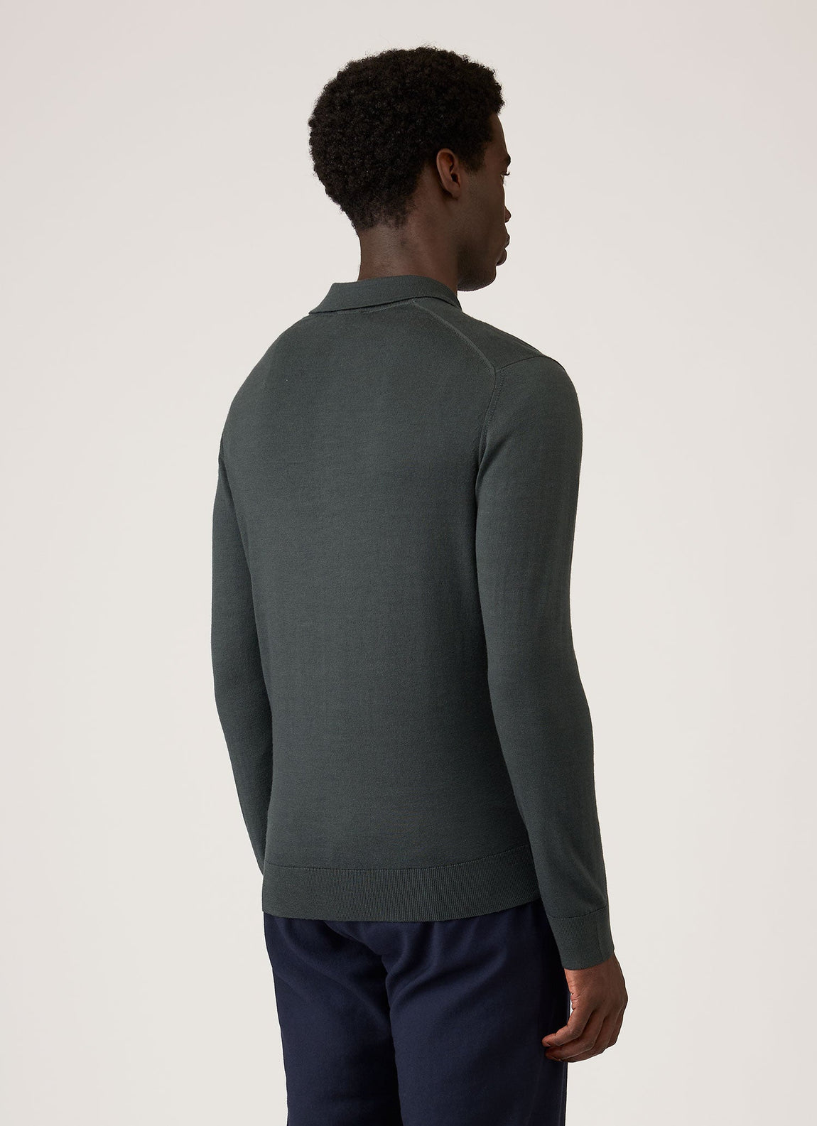 Men's Extra‑Fine Merino Knitted Polo Shirt in Slate Green