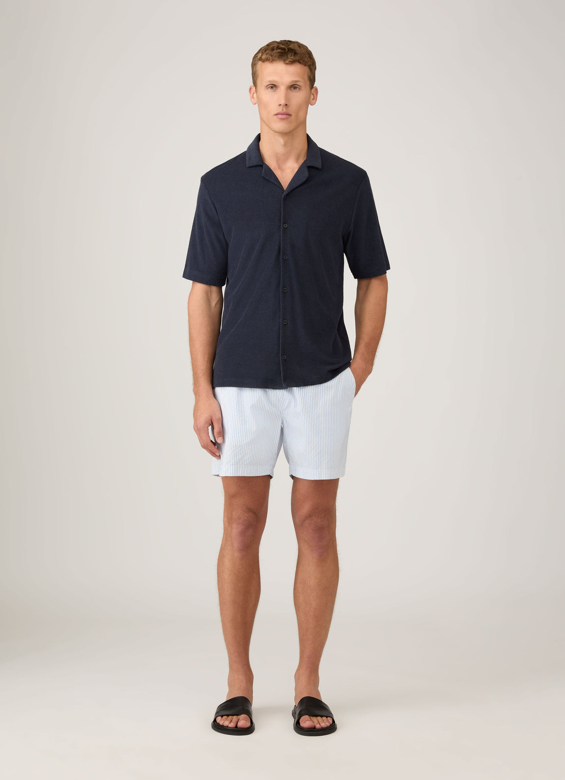 Men's Drawstring Swim Shorts in White/Cool Blue