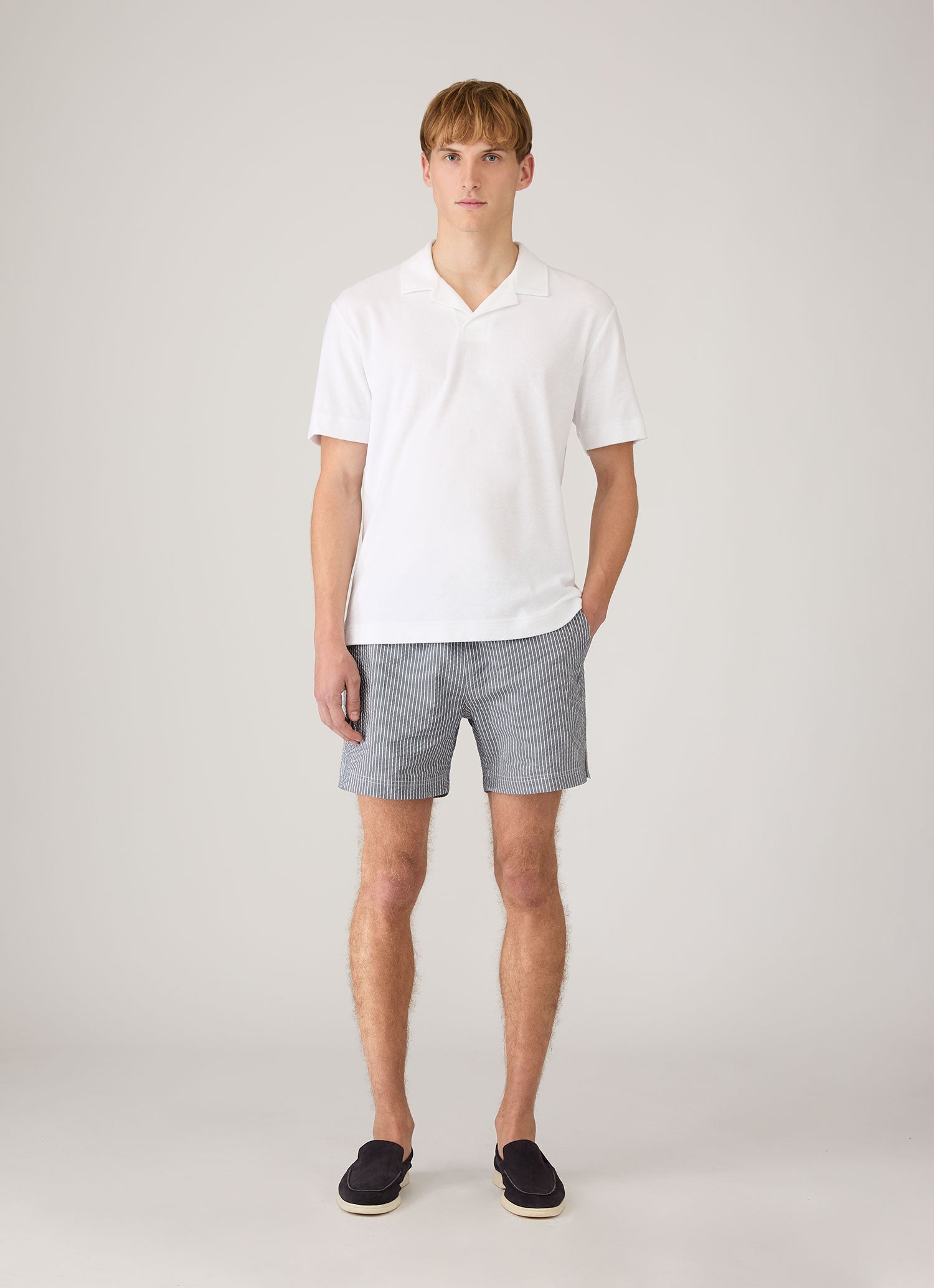Men's Seersucker Swim Shorts in Navy/White