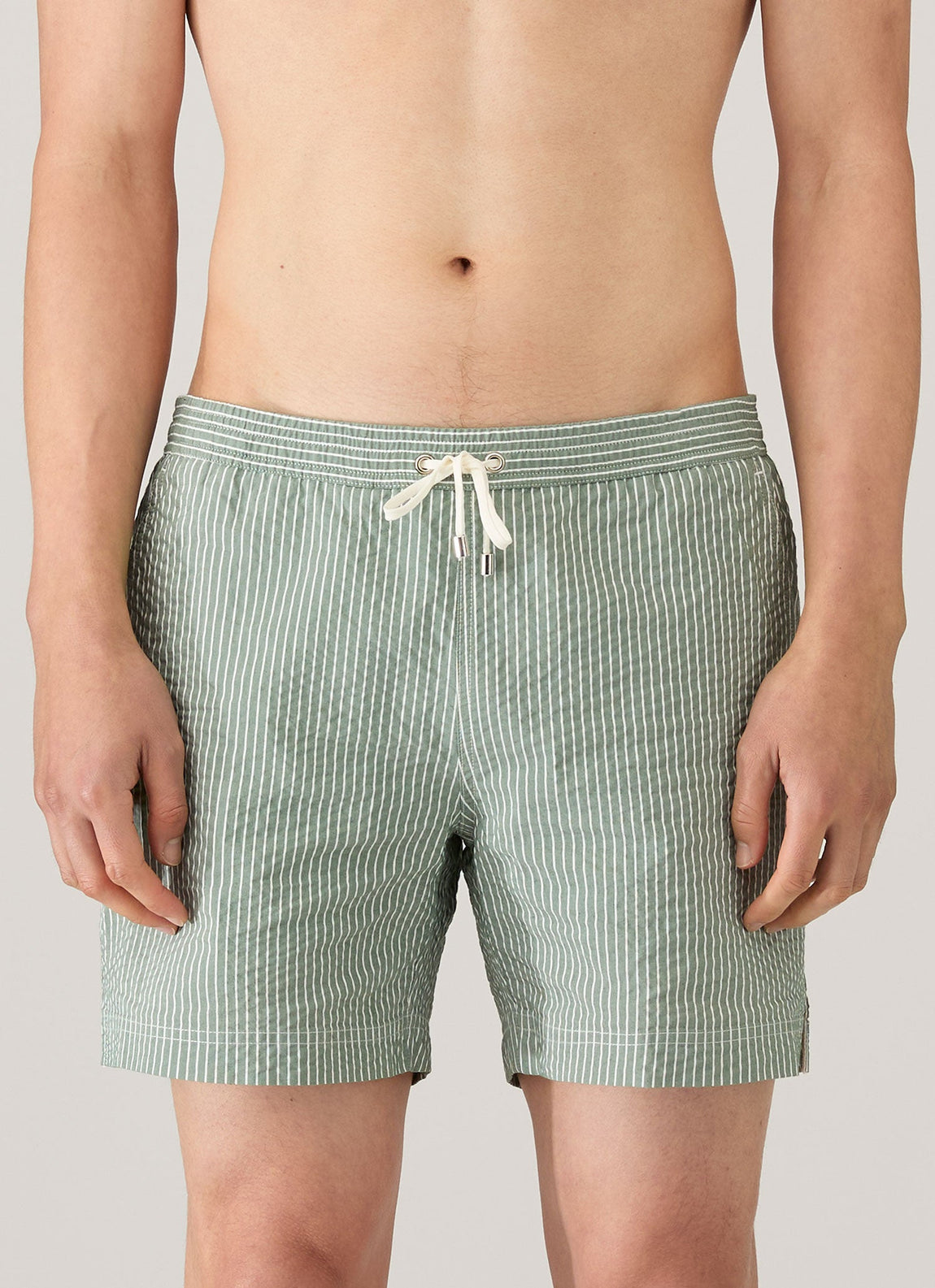 Men's Seersucker Swim Shorts in Bright Green/White